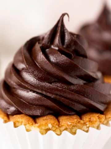 chocolate fudge frosting on a cupcake