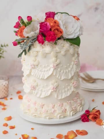 vintage cake with fresh flowers
