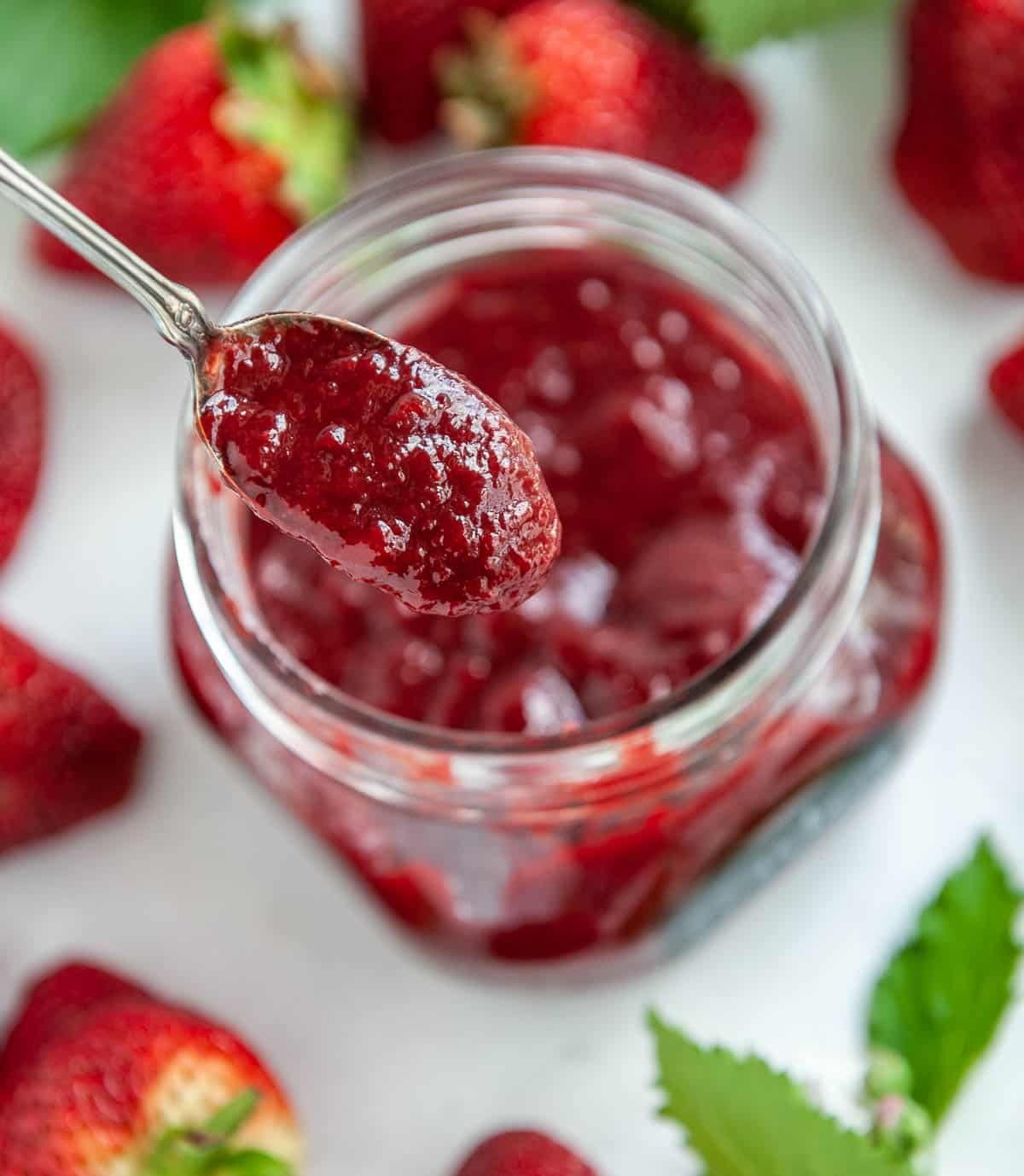 closeup of strawberry reduction