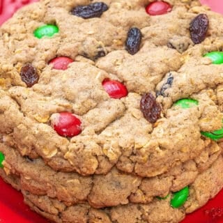 giant soft and chewy oatmeal raisin m&m cookies