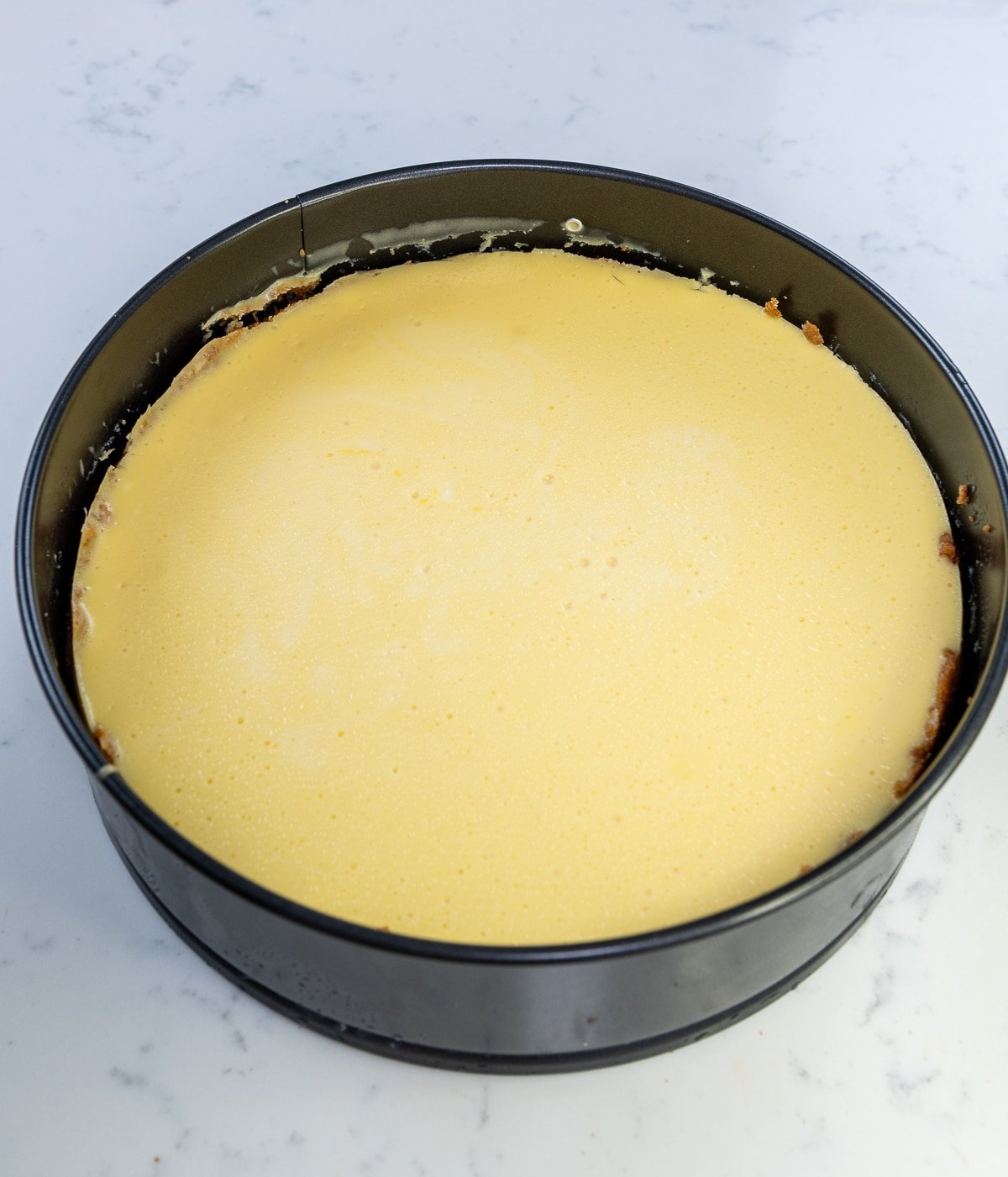 closeup of cooked cheesecake