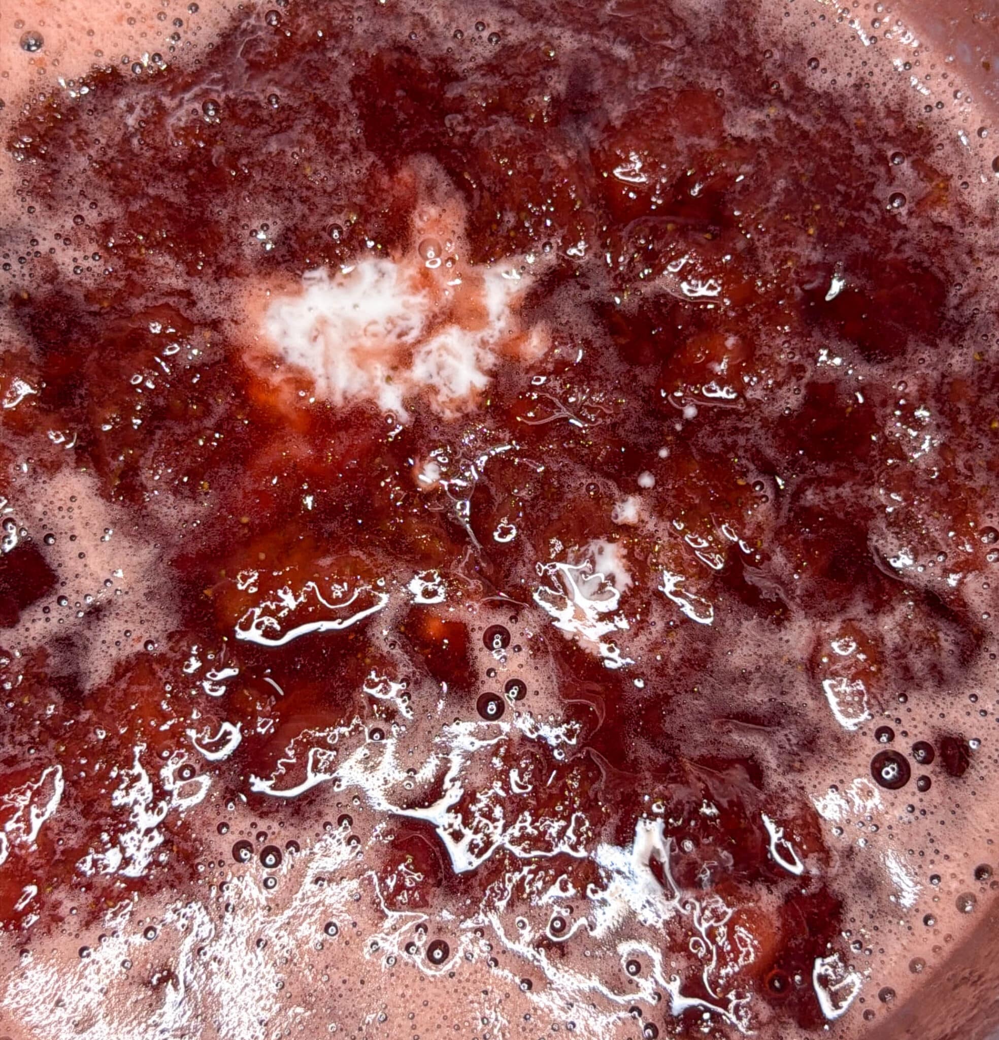 close up of strawberry mixture shot from abovew