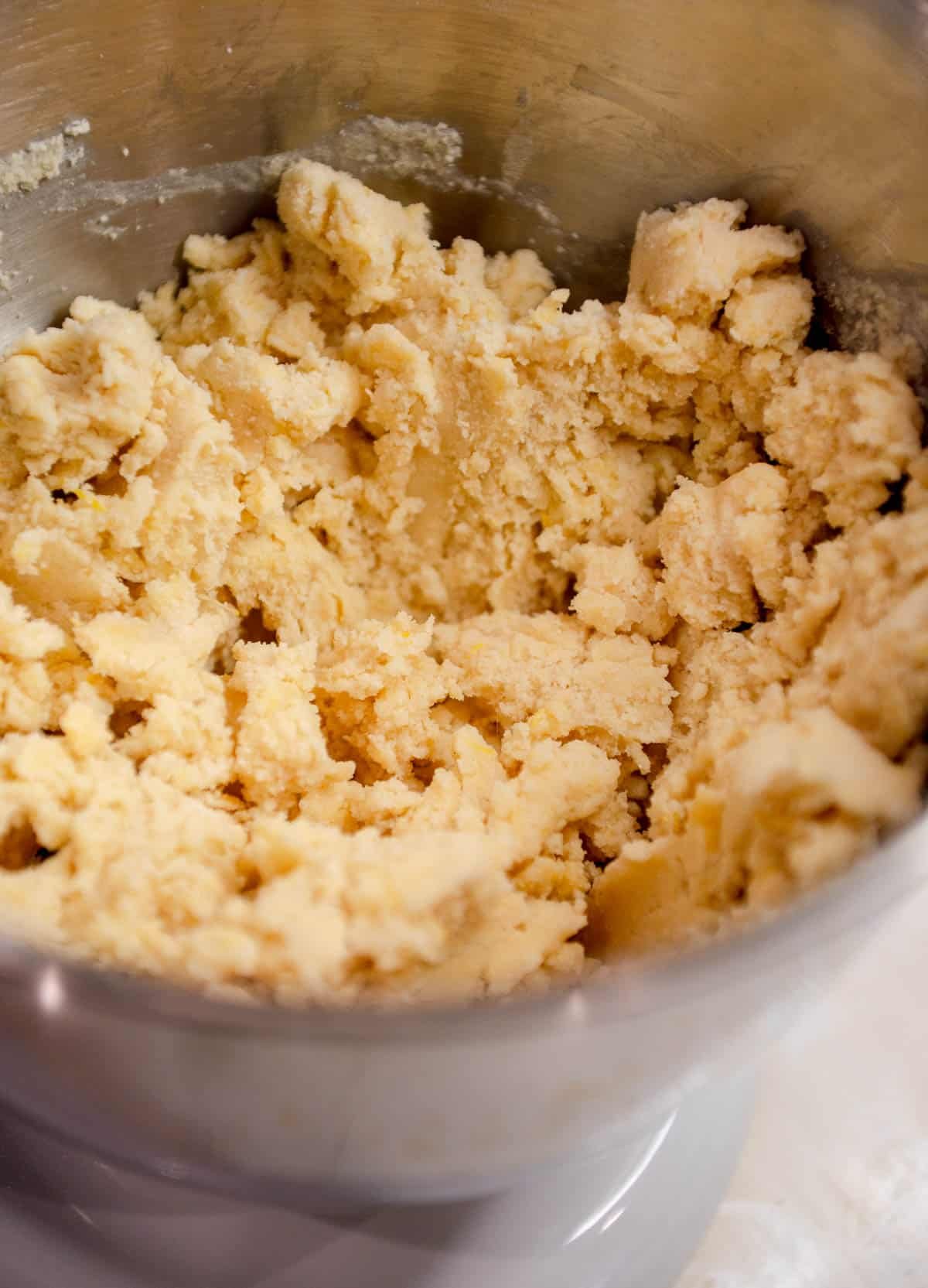 shortbread dough in a mixing bowl