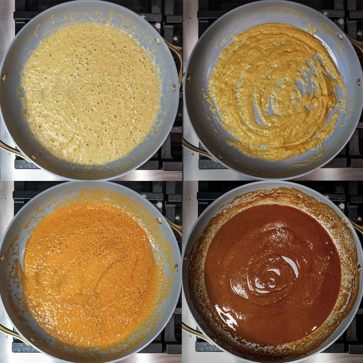 different stages of roux shot from above