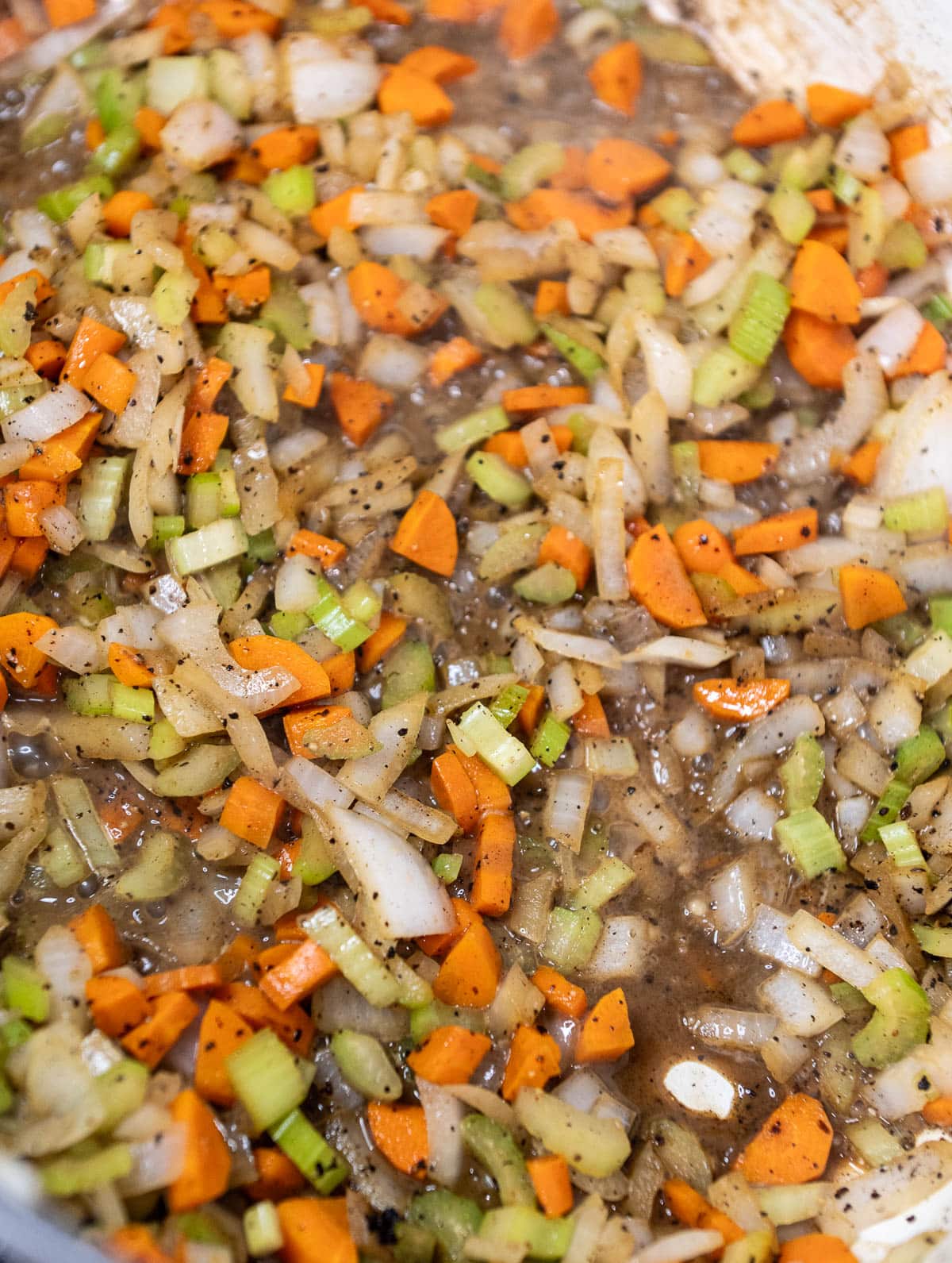 Veggies are mixed together with the browned butter. 