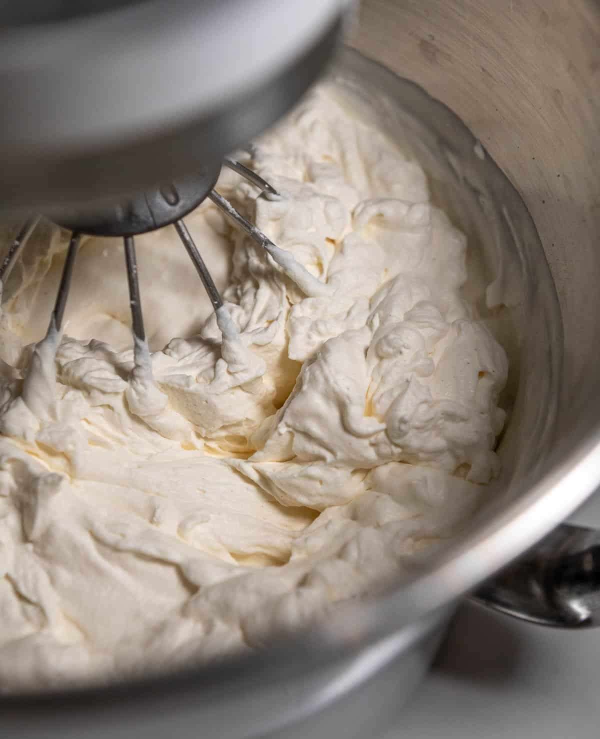 Stabilized whipped cream in a stand mixer. 