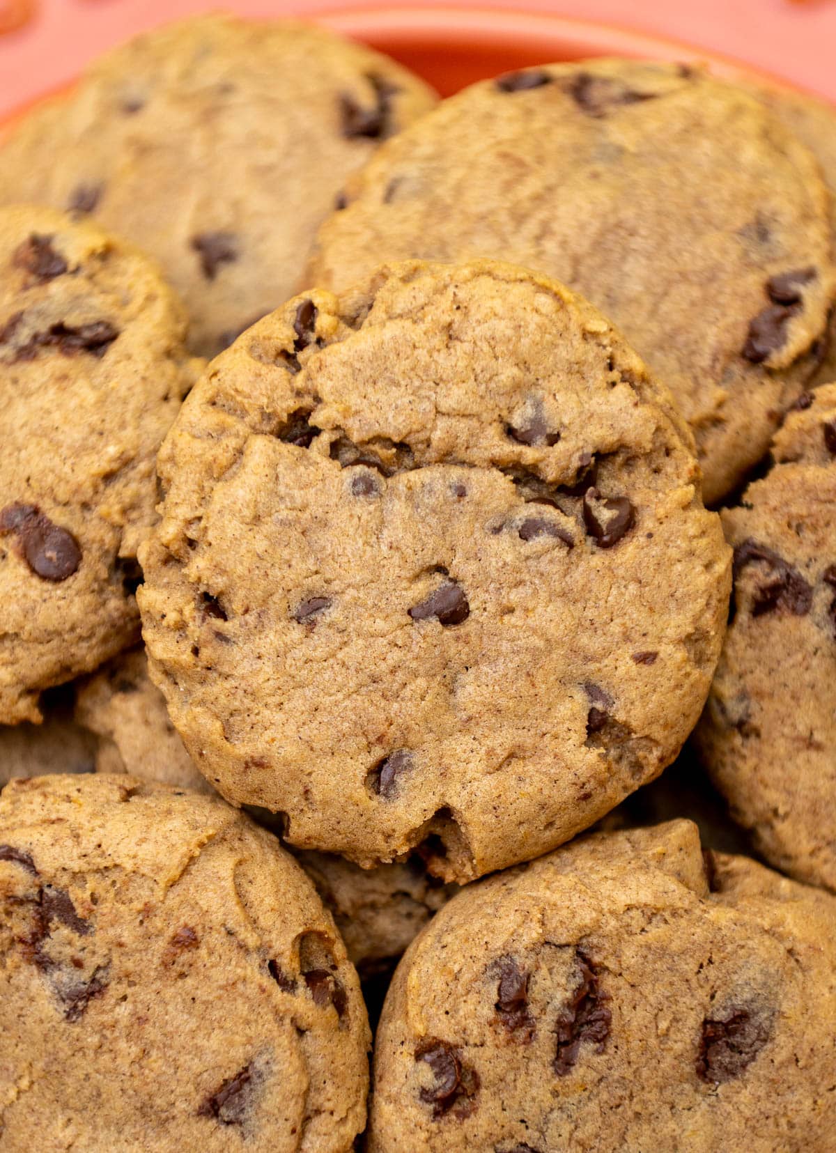 Baked pumpkin chocolate chip cookies.