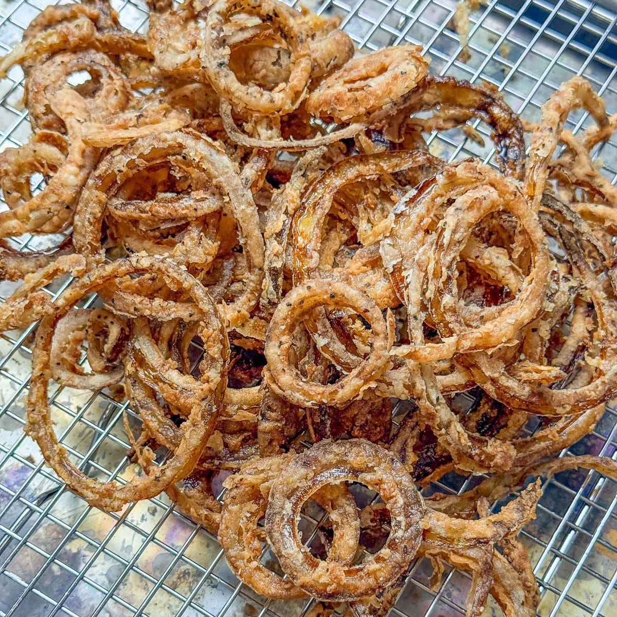 Close-up photo of Crispy Fried Onions.