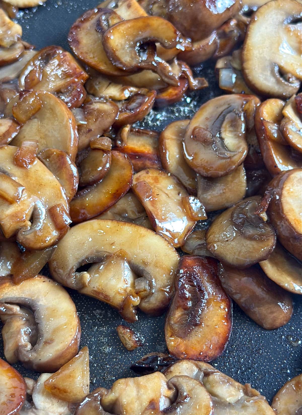 close up of sauteed mushrooms
