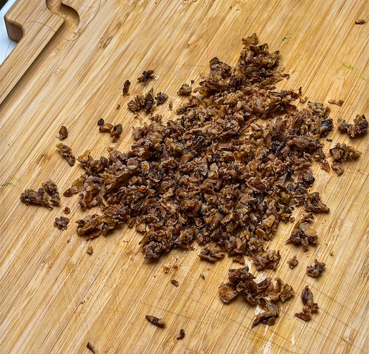 Chopped fried onions.