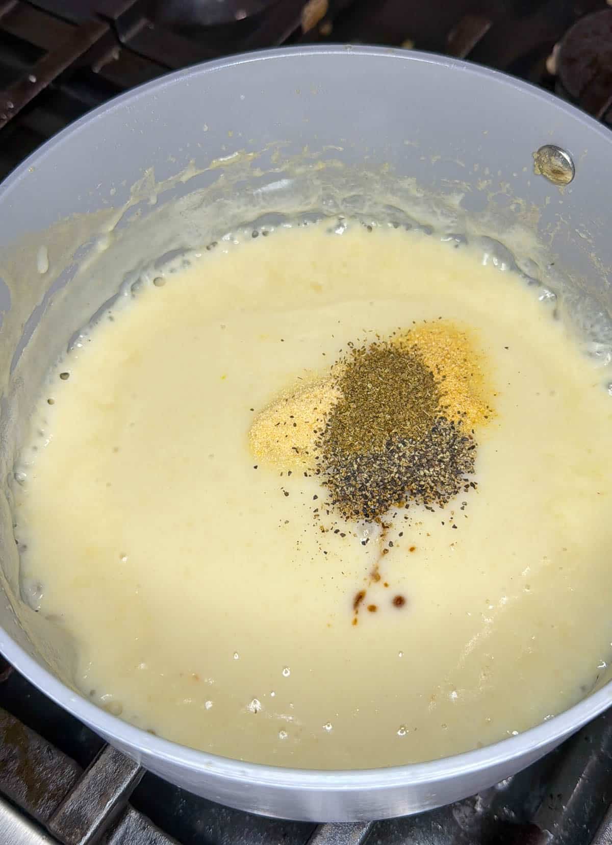 Spices are added to the roux.