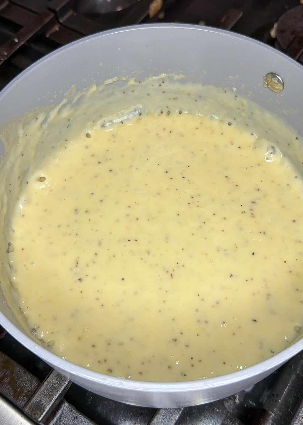 All ingredients are fully combined for the homemade cream of chicken soup.