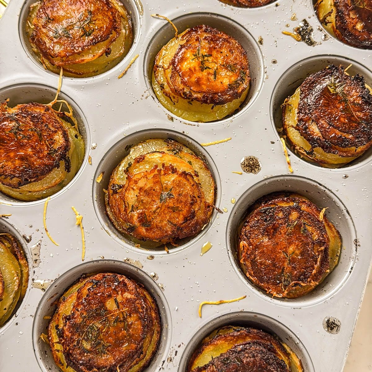 potato stacks after baking shot from above