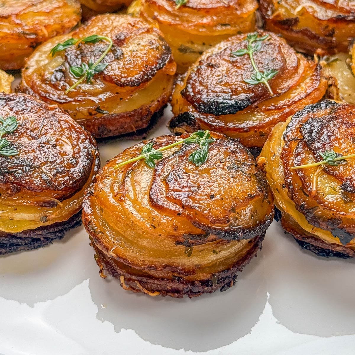 close up of potato stacks after baking