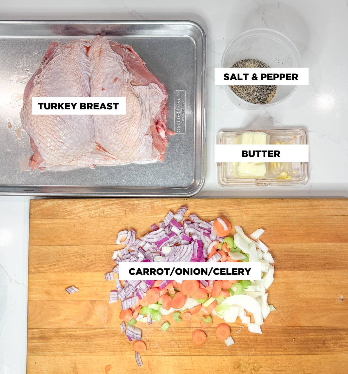 Ingredient shot for "How to Cook a Turkey Breast with Turkey Gravy" recipe.