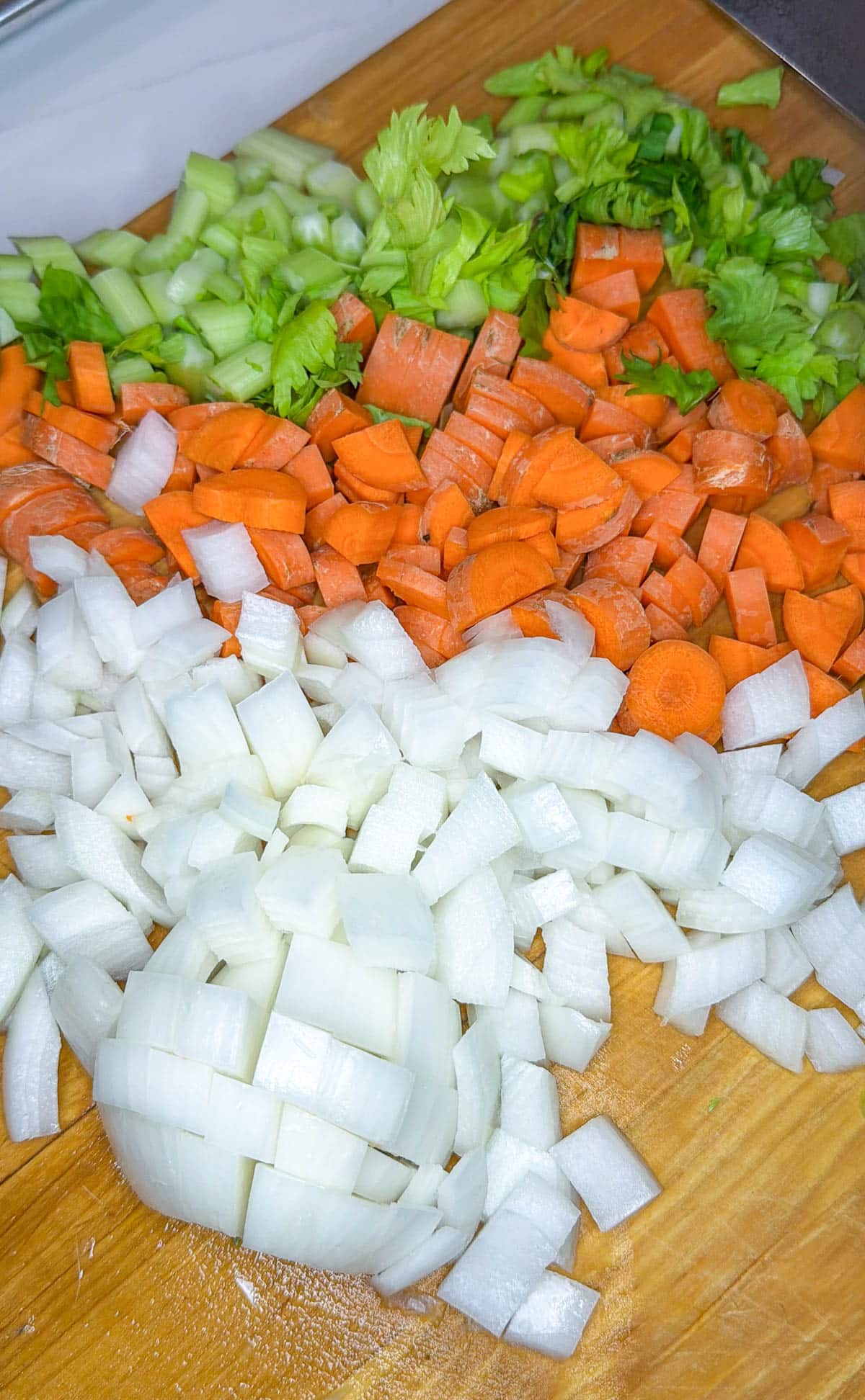 Chopped onion, carrots, and celery.