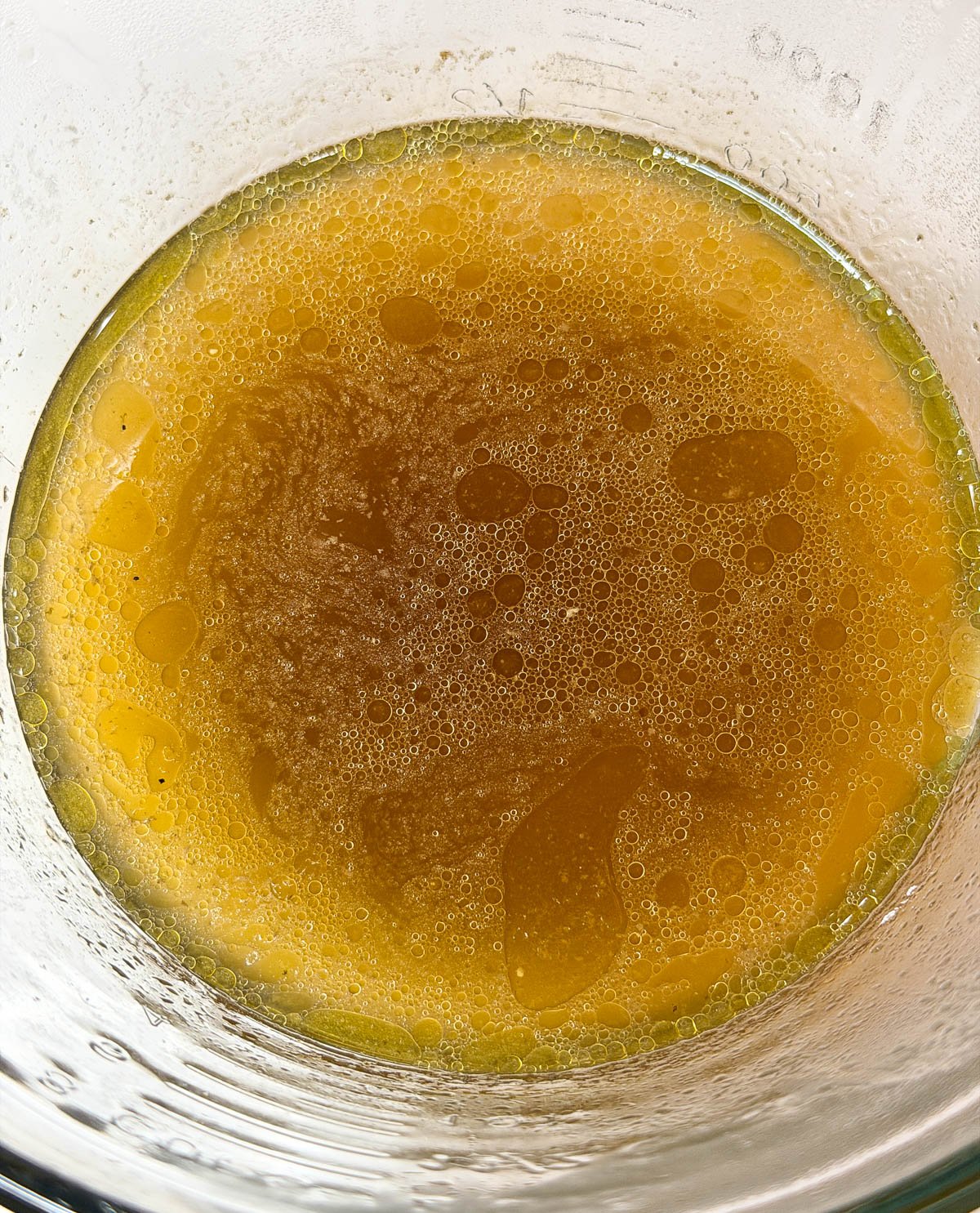 A close-up photo of turkey broth.
