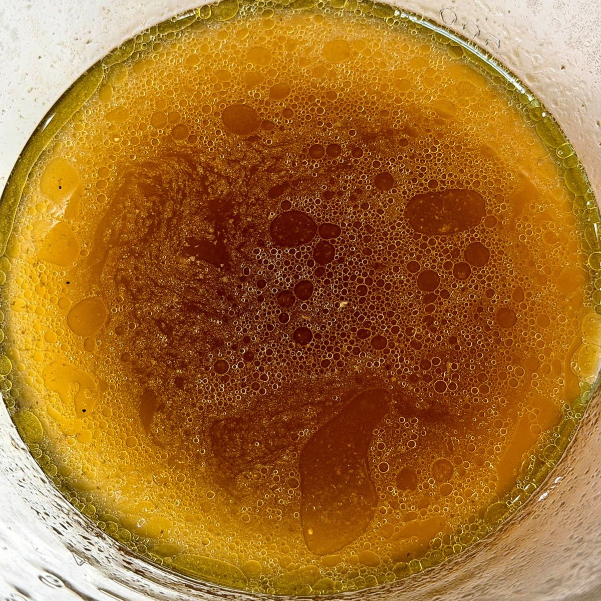 A close-up photo of turkey broth.