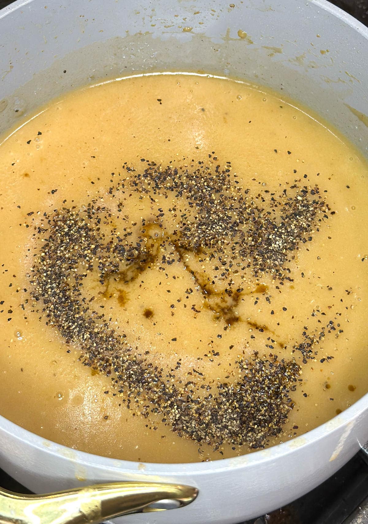 Seasoning and broth is added to make the finished gravy for the "How to make Turkey Gravy" recipe.