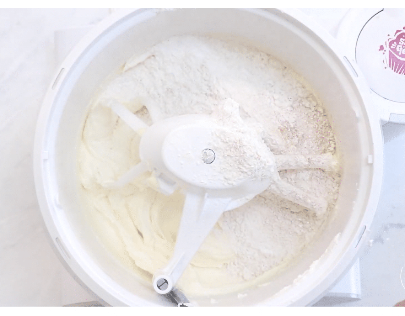Dry ingredients added to the mixture.