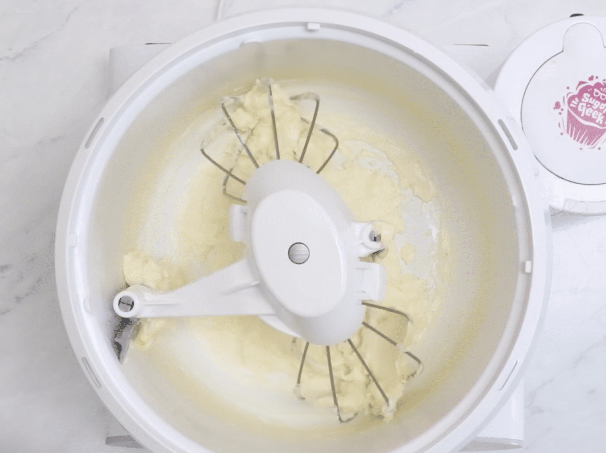 Whipped butter in a mixer.