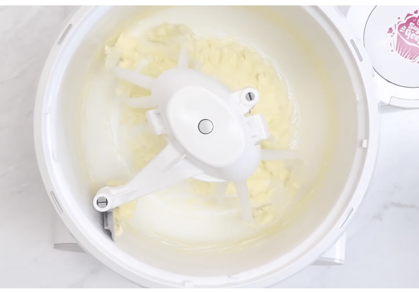 Creamed butter in a mixer.