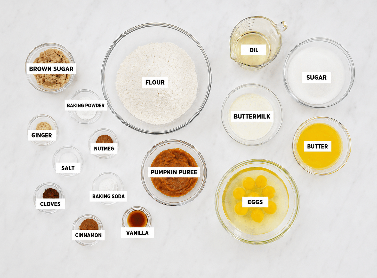 Pumpkin spice cake ingredients.